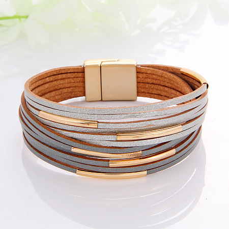 Two Tone Imitation Leather Multi-strand Bracelets for Women WGE2A7B-09-1