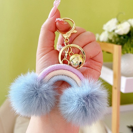 Cotton Rainbow Keychain with Artificial Fur Ball PW-WG86604-02-1