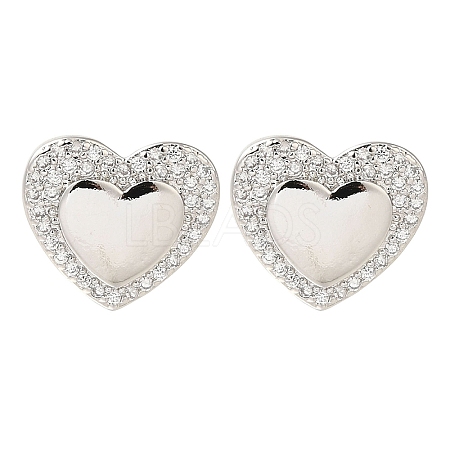 Brass Pave Clear Cubic Zirconia Stud Earrings EJEW-M088-04P-1