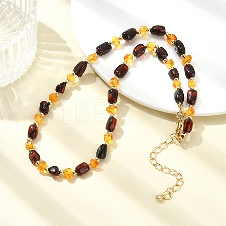 Natural Amber Nuggets Beaded Necklaces for Women NJEW-JN06041-1