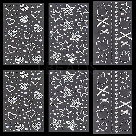 6 Sheets 3 Styles Acrylic Rhinestone Face Body Stickers AJEW-SP0002-68A-1