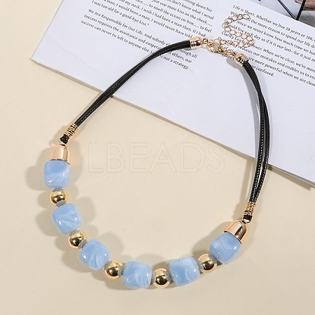 Resin Cube & Round CCB Plastic Beaded Necklaces with Leather Cords for Women WG0341F-03-1