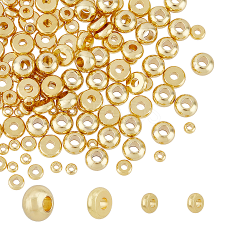 SUPERFINDINGS 160Pcs 4 Style Brass Flat Round Spacer Beads KK-FH0006-43-1