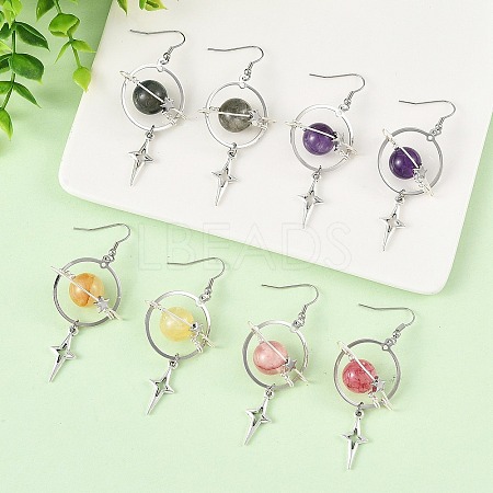 4 Pairs 4 Styles Natural Gemstone & Alloy Pendant Dangle Earrings EJEW-TA00818-1