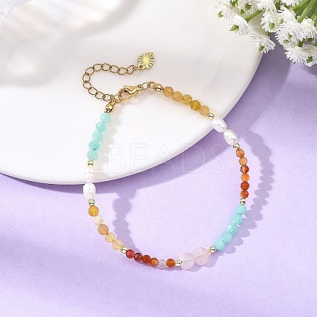 Faceted Natural Yellow Opal & Amazonite & Carnelian Beaded Bracelets for Women BJEW-JB14487-1