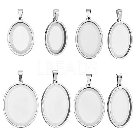 8Pcs 4 Styles Stainless Steel Pendant Cabochon Settings STAS-NB0002-03-1