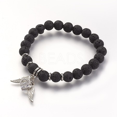 Natural Lava Rock Beads Stretch Bracelets X-BJEW-JB02712-1