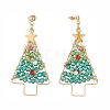 Shell Pearl & Glass Braided Christmas Tree Dangle Stud Earrings EJEW-TA00090-2