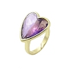 Heart Brass Natural Amethyst Finger Rings X-RJEW-D304-01G-A-2