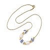 Natural Pearl Rice & Handmade Chinoiserie Floral Printed Porcelain Beaded Necklaces with Brass Round Snake Chains for Women NJEW-JN06400-2