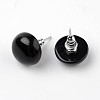 Half Round Dome Natural Black Agate Stud Earrings EJEW-L171-07-1