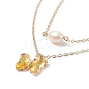 Glass Butterfly & Natural Pearl Pendants Double Layer Necklace with Clear Cubic Zirconia NJEW-TA00043-04-4