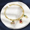 Brass Micro Pave Cubic Zirconia Friut Charm Bangles for Women BJEW-Z089-05G-1