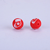 Christmas Printed Round with Christmas Socking Pattern Silicone Focal Beads SI-JX0056A-217-1