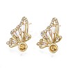 Brass Micro Pave Clear Cubic Zirconia Stud Earring Findings KK-Q764-035A-1