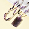 Natural Amethyst Rectangle Pendant Glass Beaded Long Necklaces GG-CBAE048-02A-1