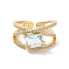 Cubic Zirconia Rectangle Open Cuff Ring RJEW-P035-02G-2