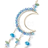 Glass Beads Wire Wrapped Brass Moon Pendant Decorations HJEW-TA00239-4