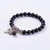 Natural Dyed & Heated Black Agate Stretch Bracelets BJEW-F262-A05-1