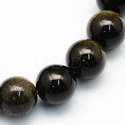 Natural Golden Sheen Obsidian Round Beads Strands X-G-S157-6mm-1