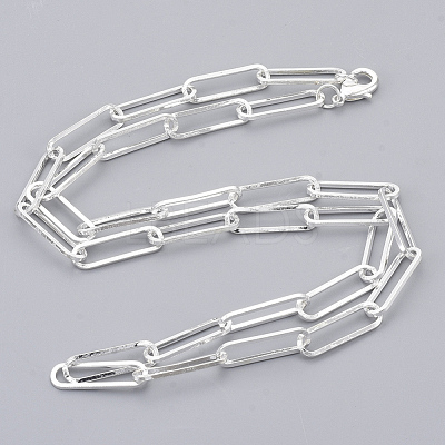 Brass Flat Oval Paperclip Chain Necklace Making MAK-S072-07A-S-1