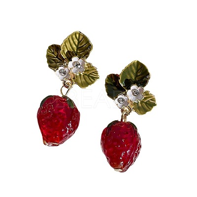 Alloy & Rhinestone & Enamel Leaf Stud Earrings WG2CE66-01-1