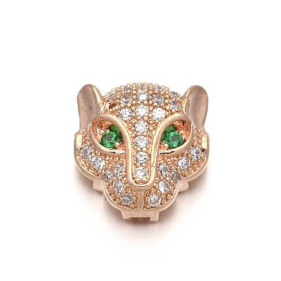 Rack Plating Brass Micro Pave Cubic Zirconia Leopard Hollow Beads ZIRC-I012-18RG-RS-1