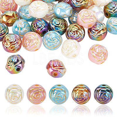 50Pcs 5 Colors Rainbow Color Plating Acrylic Beads OACR-GA0001-21-1