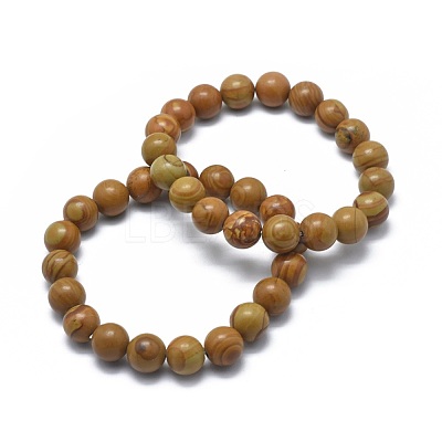 Natural Wood Lace Stone Bead Stretch Bracelets BJEW-K212-A-041-1