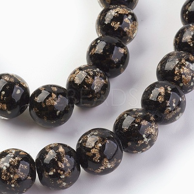 Handmade Gold Sand Lampwork Beads Strands LAMP-P051-L04-10mm-1