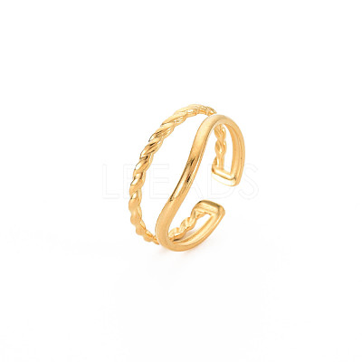 Ion Plating(IP) 304 Stainless Steel Double Line Open Cuff Ring for Women RJEW-S405-211G-1