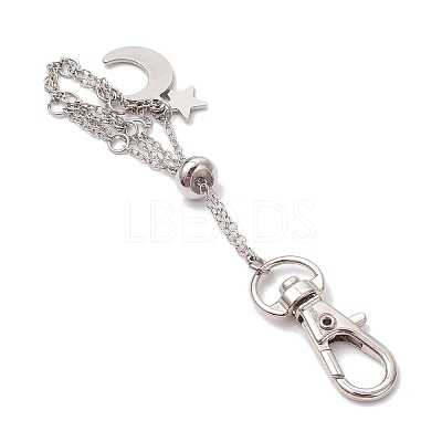 3Pcs Moon & Star Brass Cable Chains Macrame Pouch Empty Stone Holder Pendant Decorations KK-CJA6FD-P-1