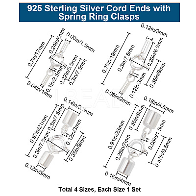 4 Sets 4 Size 925 Sterling Silver Spring Ring Clasps STER-BBC0001-44-1
