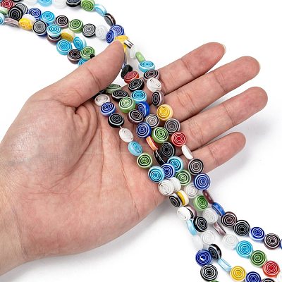 Flat Round Handmade Millefiori Glass Beads LK-R004-49-1