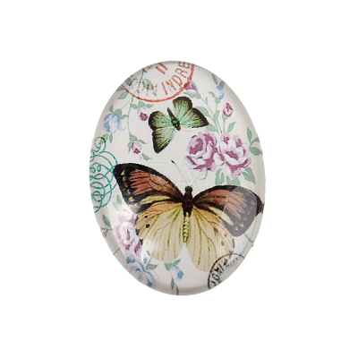 Butterfly Printed Glass Oval Cabochons X-GGLA-N003-18x25-C42-1