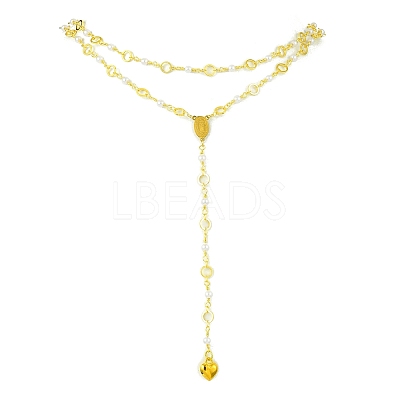 Brass & Round Glass Double Layer Necklaces NJEW-JN04989-1