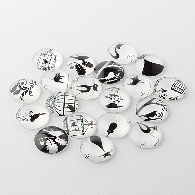 Retro Black and White Picture Glass Cabochons GGLA-A002-20mm-NN-1