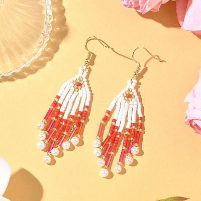 304 Stainless Steel Glass Seed Beads Arrow Dangle Earrings EJEW-MZ00554-04-1