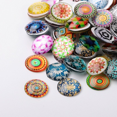 Mosaic Printed Glass Half Round/Dome Cabochons GGLA-N004-20mm-G-1