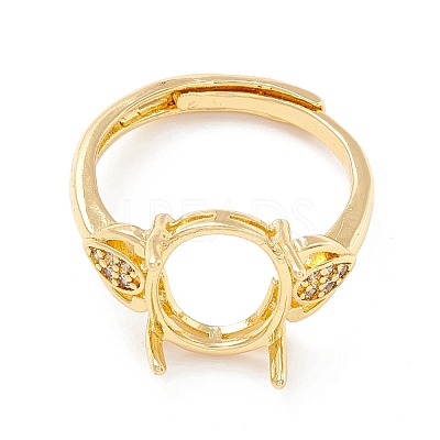 Brass Cubic Zirconia Adjustable Solitaire Ring Components KK-K266-08G-1