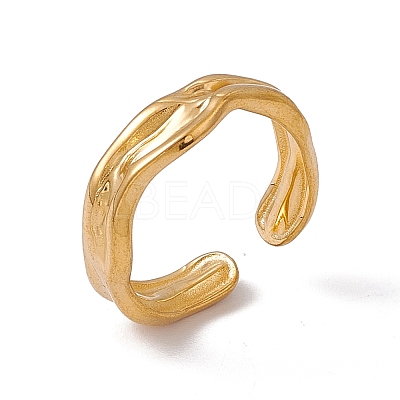 Ion Plating(IP) 304 Stainless Steel Twist Wave Open Cuff Ring for Women X-RJEW-C045-23G-1