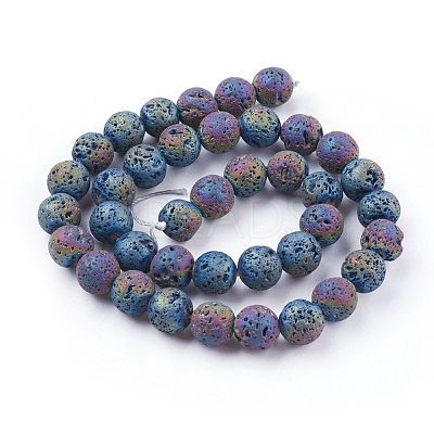 PVD Vacuum Plating Electroplated Natural Lava Rock Bead Strands G-E432-10mm-08-1