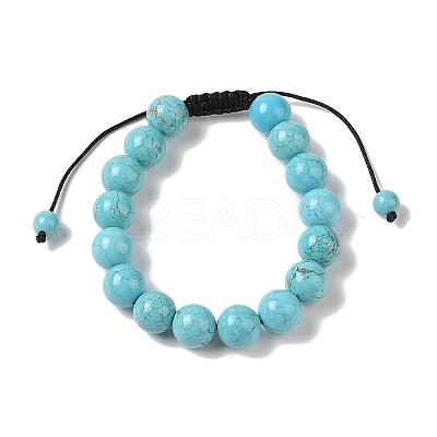 10mm Round Natural Crackle Turquoise  Braided Bead Bracelets BJEW-C067-01C-10-1