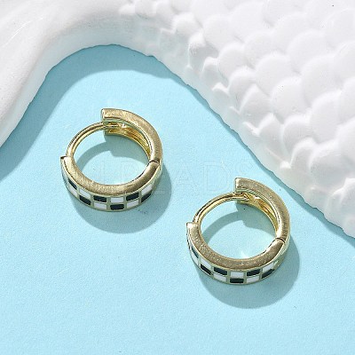 Tartan Pattern Enamel Chunky Hinged Huggie Hoop Earrings for Women EJEW-P196-22G-01-1