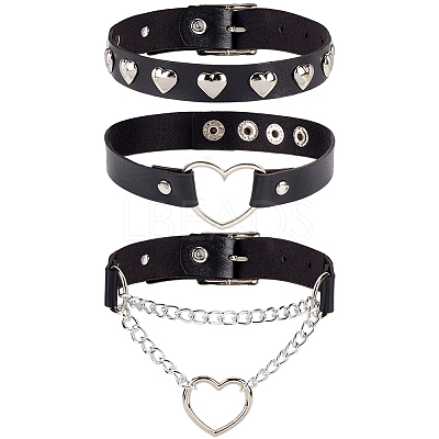 3Pcs 3 Styles Punk-style Imitation Leather Chocker Necklaces NJEW-CL0001-25-1