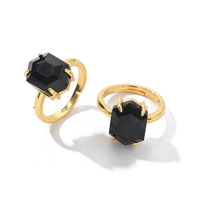 Hexagon Natural Obsidian Finger Rings RJEW-B113-02G-08-1