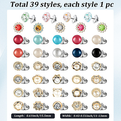 39Pcs Flower & Flat Round ABS Plastic with Alloy Lapel Pin Backs for Backpack Clothes JEWB-GF0001-55-1