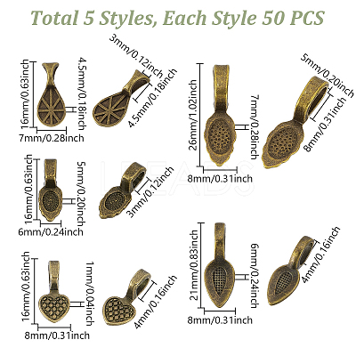 250Pcs 5 Styles Tibetan Style Glue-on Flat Pad Bails TIBEP-GA0001-04A-1