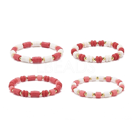 4Pcs 4 Style Polymer Clay Heishi Surfer Stretch Bracelets Set BJEW-JB08639-1