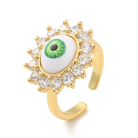 Cubic Zirconia Sun with Evil Eye Open Cuff Ring with Acrylic RJEW-B042-06G-03-1